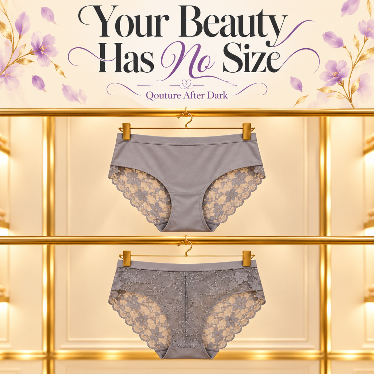 Gray Floral Lace Panties