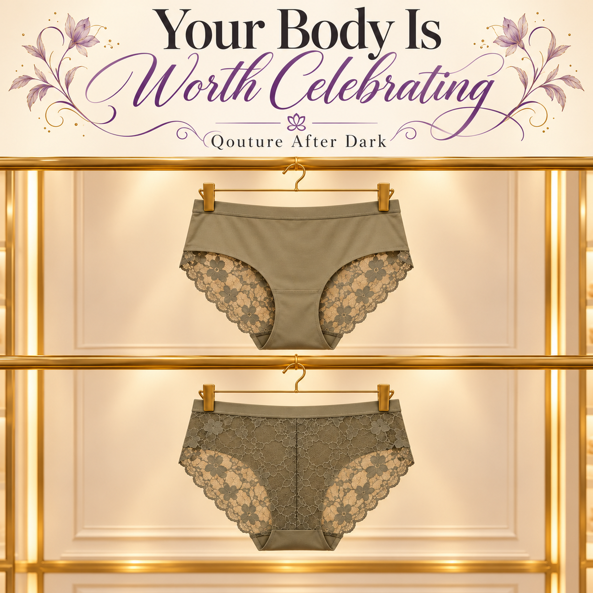Olive Green Floral Lace Panties